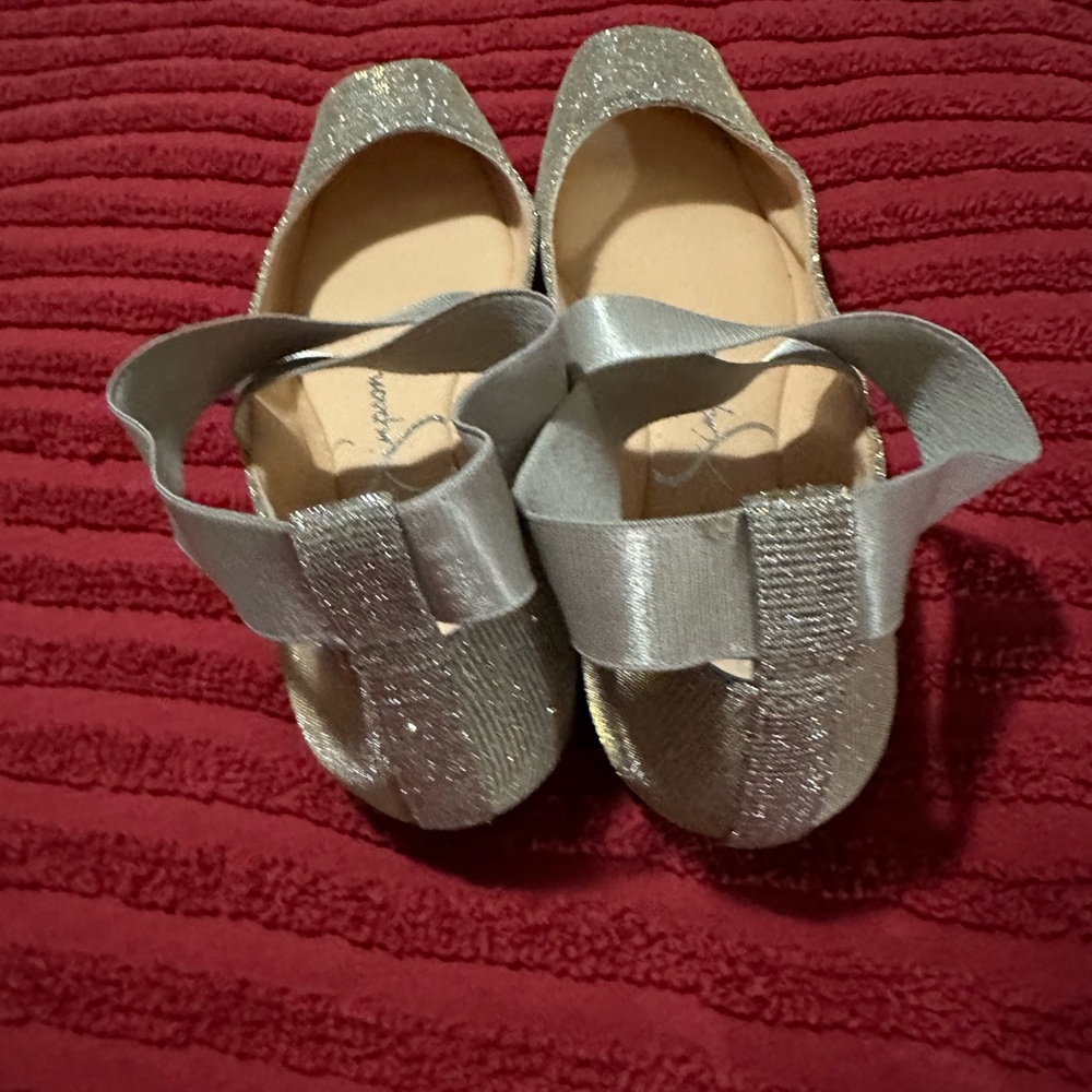 Jessica Simpson Silver Sparkle Slippers like a rose gold